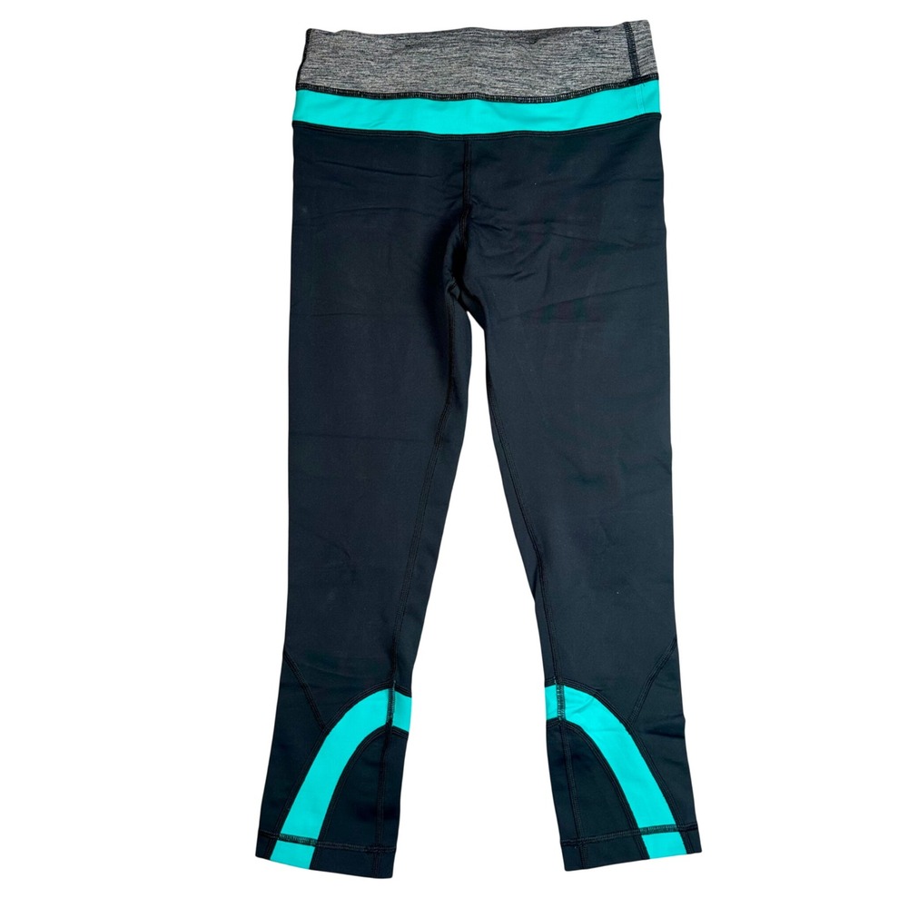 Lululemon Run Inspire Crop II Leggings Womens 4 Black Teal Luxtreme Yoga Gym